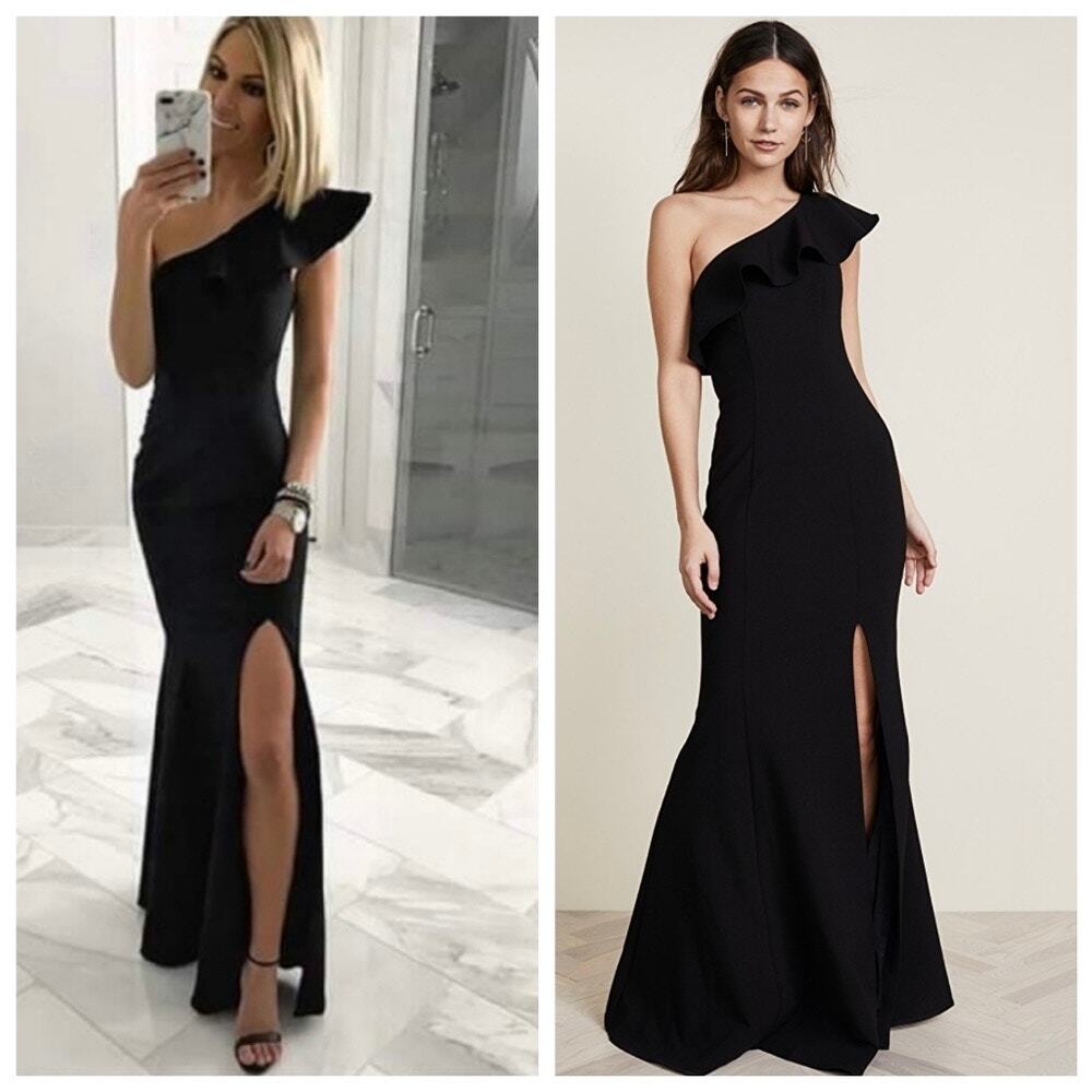 LIKELY Kane‎ One Shoulder Ruffle Gown Black Size 2 Slit Mermaid Formal
